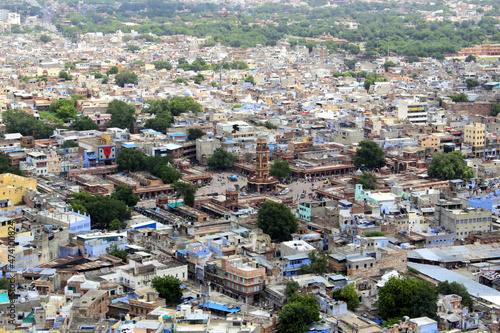 View of the town of Jodhpur from the walls of the Mehrangarh fort. Jodhpur, India 