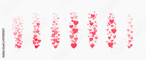 Flying red hearts, likes icons for live streaming interface. Social media design elements of love, following or feedback reaction. Falling small hearts for live blogging concept. Vector illustration