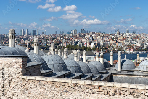 Panorama to city of Istanbul from Imperial Suleymaniye Mosque, Turkey