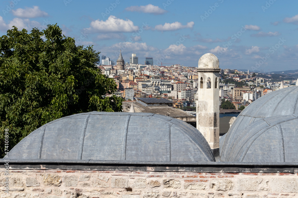 Panorama to city of Istanbul from Imperial Suleymaniye Mosque, Turkey