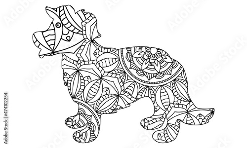 Hand drawn dog. Sketch for anti-stress adult coloring book in zen-tangle style. Vector illustration for coloring page. © Burhan Uddin1729
