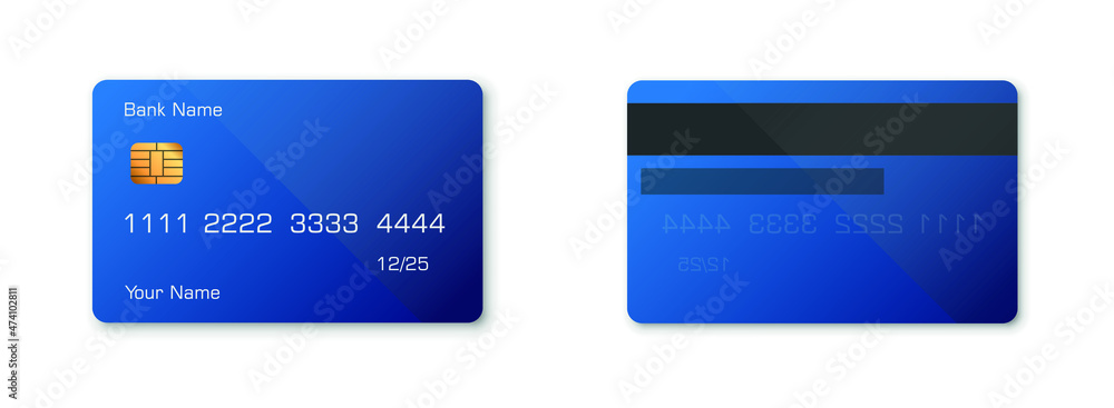 realistic blue credit debit card mockup two sides. Vector illustration realistic blue credit debit card mockup two sides. Vector illustration