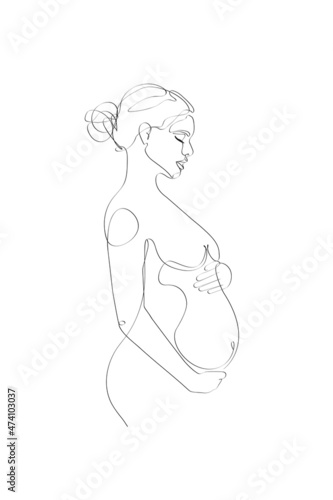 Pregnant mom line art, Pregnancy one line drawing, printable wall art, Nude woman body print, Belly female figure, Minimalist print