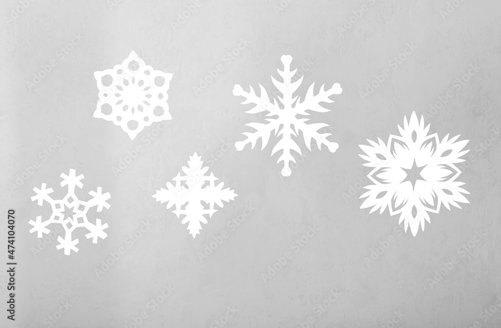 Many different Christmas snowflakes on light background Many different Christmas snowflakes on light background