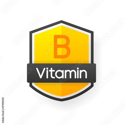 Vitamin B supplement, vitamin sign logo. Design template for advertising or branding. Vector Illustration.