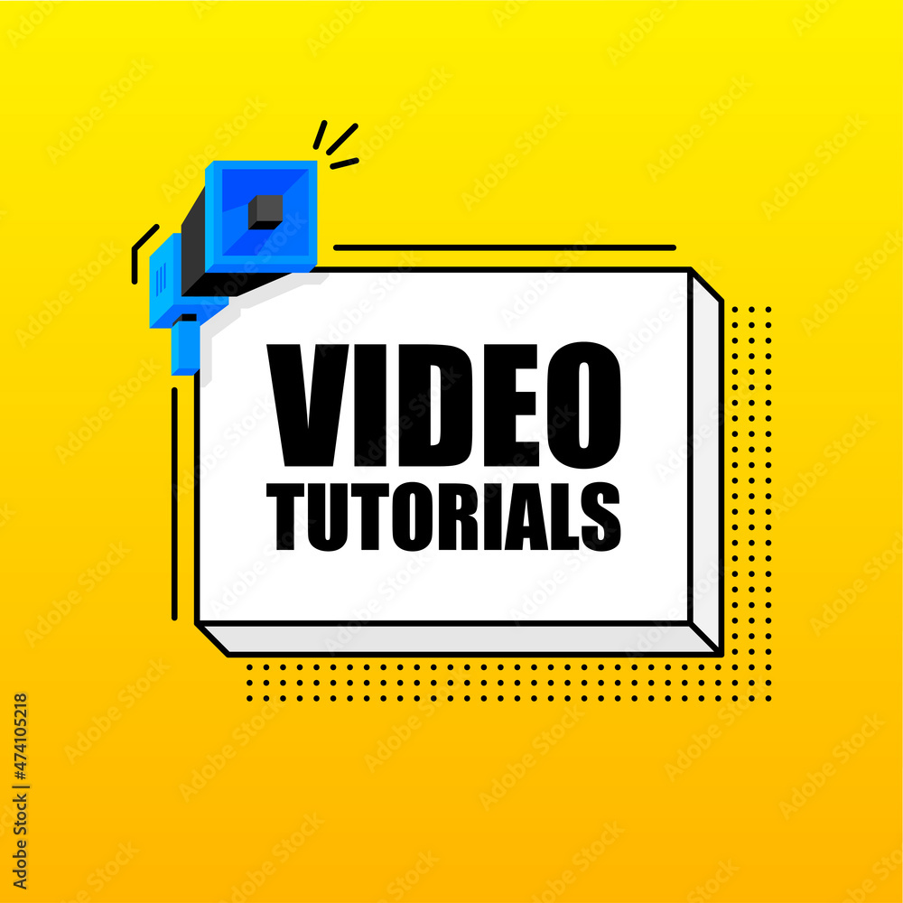 Obraz premium Video Tutorials banner template. Marketing flyer with megaphone. Isometric and pixel style. Template for retail promotion and announcement. Vector illustration.