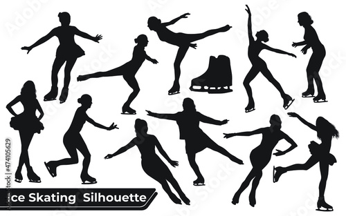 Collection of ice skating silhouettes in different positions