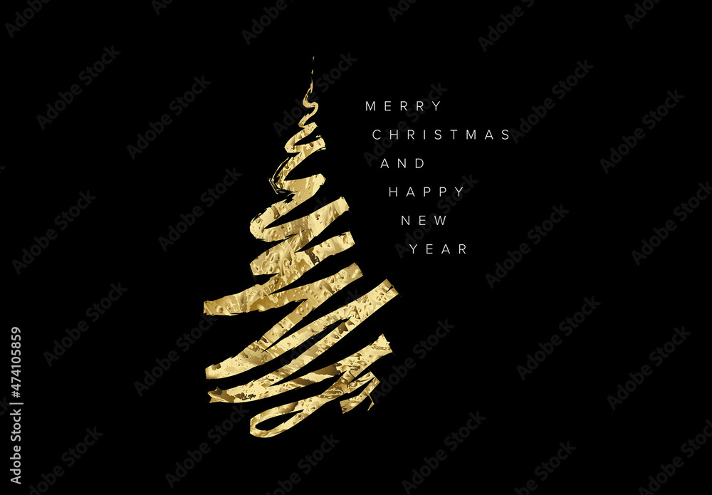 Minimalist Modern Christmas Card with Tree Made by Golden Brush Stock ...
