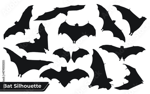 Flying bat silhouettes with wings