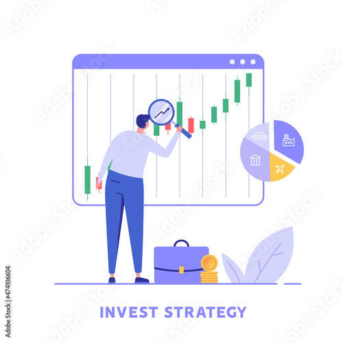 Man successfully invests. Concept of return on investment, financial solutions, passive income, investment strategy, lucky speculation. Vector illustration in flat design for web banner, landing page