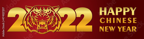 Chinese New Year 2022 modern art design website banner, greeting card, poster with tiger head