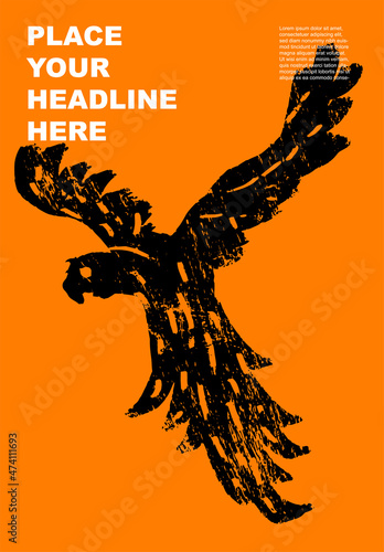 Parrot. Abstract wild animal poster. Jungle, Forest. Set of contemporary asian art print templates. Ink bird with place for text and geometrical shapes on the background. Vector illustration