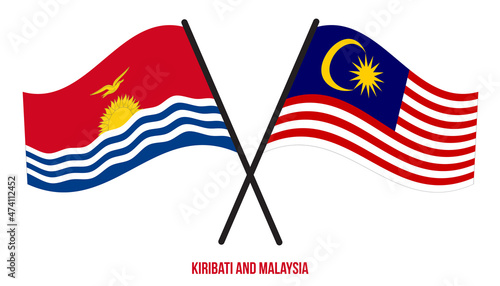 Kiribati and Malaysia Flags Crossed And Waving Flat Style. Official Proportion. Correct Colors.