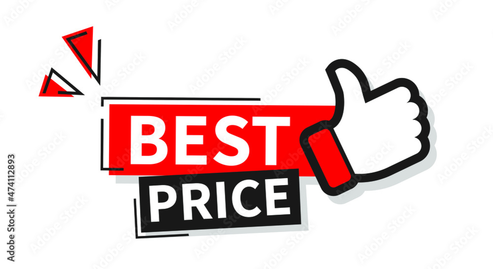 Best Price Label With Thumbs Up Isolated on White Background. Vector Illustration Best Price Label With Thumbs Up Isolated on White Background. Vector Illustration