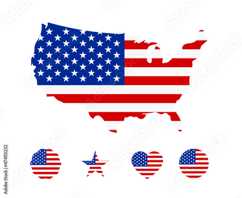 usa flag icons set, national symbol of the United States of America