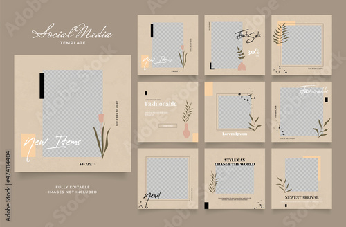 social media template multipurpose blog promotion. fully editable instagram and facebook square post frame organic sale poster. beige brown khaki ad banner vector background