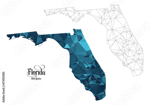 Low Poly Map of Florida State (USA). Polygonal Shape Vector Illustration.
