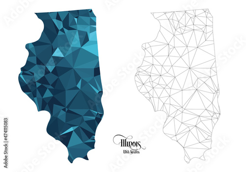 Fotografie, Tablou Low Poly Map of Illinois State (USA)