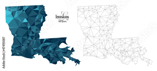 Low Poly Map of Louisiana State (USA). Polygonal Shape Vector Illustration.