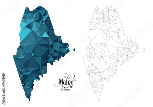 Low Poly Map of Maine State (USA). Polygonal Shape Vector Illustration.