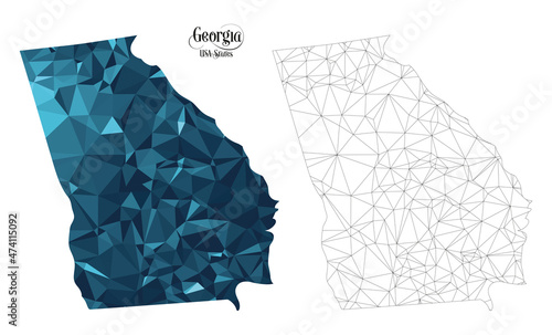 Low Poly Map of Georgia State (USA). Polygonal Shape Vector Illustration.