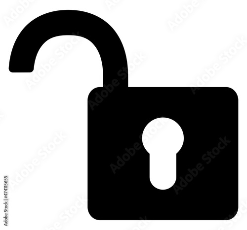 Open lock icon silhouette. Padlock unlocked vector illustration isolated on white background.