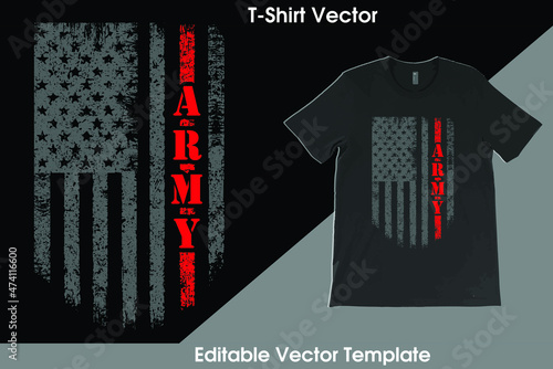 Proud USA Army T-Shirt Vector Template Design with vintage USA grunge flag design. Veteran remember and honor design, solder hero t-shirt designs.