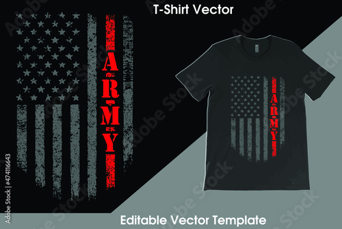 Proud USA Army T-Shirt Vector Template Design with vintage USA grunge flag design. Veteran remember and honor design, solder hero t-shirt designs.