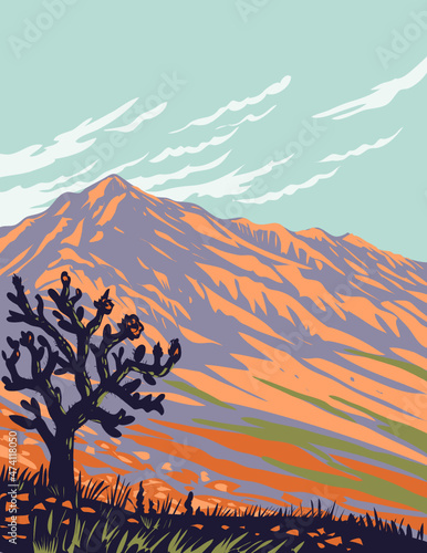 WPA poster art of Franklin Mountains State Park with cactus located in El Paso, Texas, United States of America USA done in works project administration style.