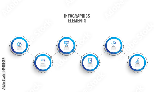 Abstract elements of graph infographic template with label, integrated circles. Business concept with 6 options. For content, diagram, flowchart, steps, parts, timeline infographics, workflow layout.