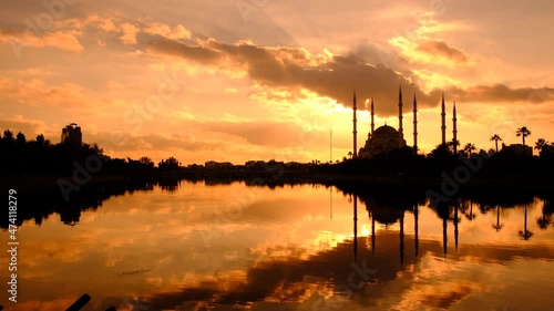 sunset over the river adana sabancı merkez cami günbatımı adana sabancı merkez cami adana sabanci central mosque new Year adana stone bridge and sabanci central mosque photo