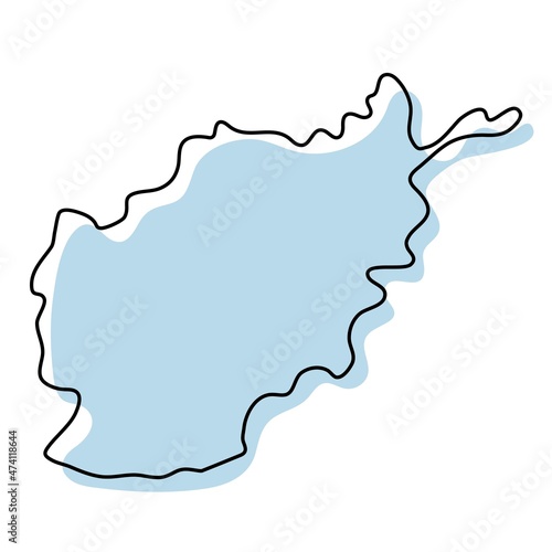 Stylized simple outline map of Afghanistan icon. Blue sketch map of Afghanistan illustration