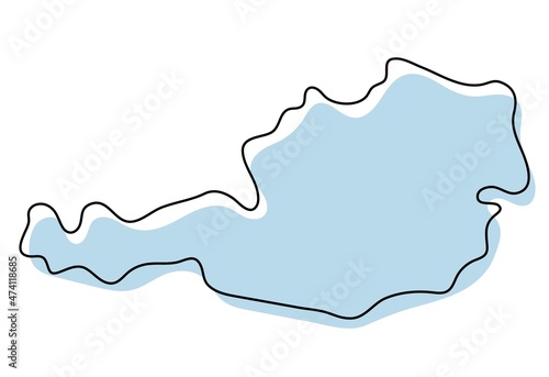Stylized simple outline map of Austria icon. Blue sketch map of Austria illustration