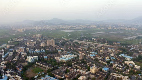 Wallpaper Mural Panoramic View On The Town Of Vasai On A Misty Day Near Mumbai Westen Suburbs, India - aerial drone shot Torontodigital.ca