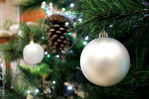 Christmas Tree Close up, Christmas Decorations on tree, Close up Xmas Tree, Christmas Tree Background