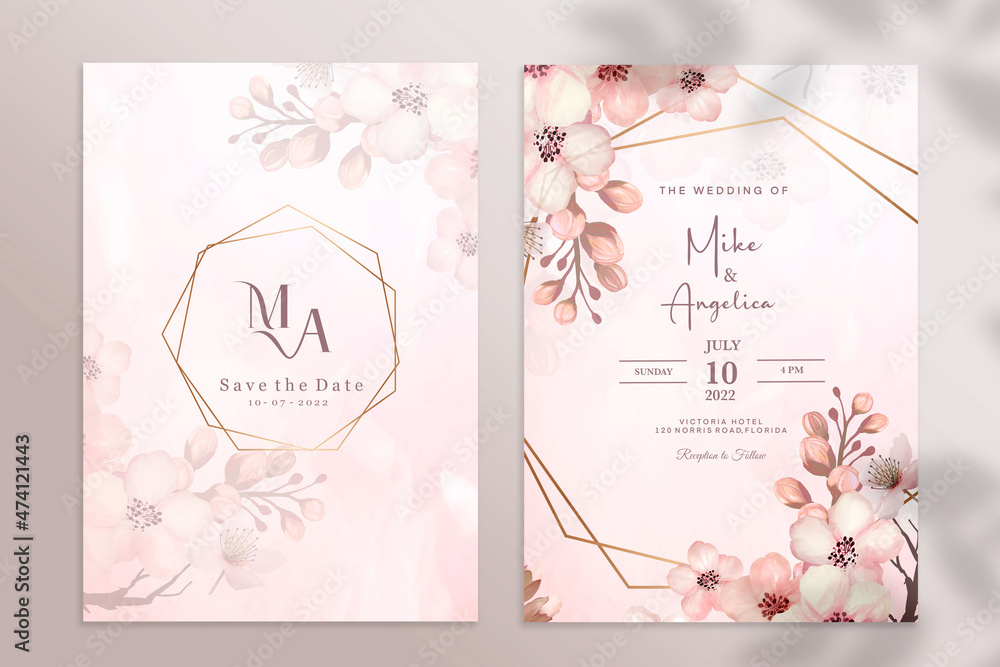 Floral Wedding Invitation with Sakura Flower
