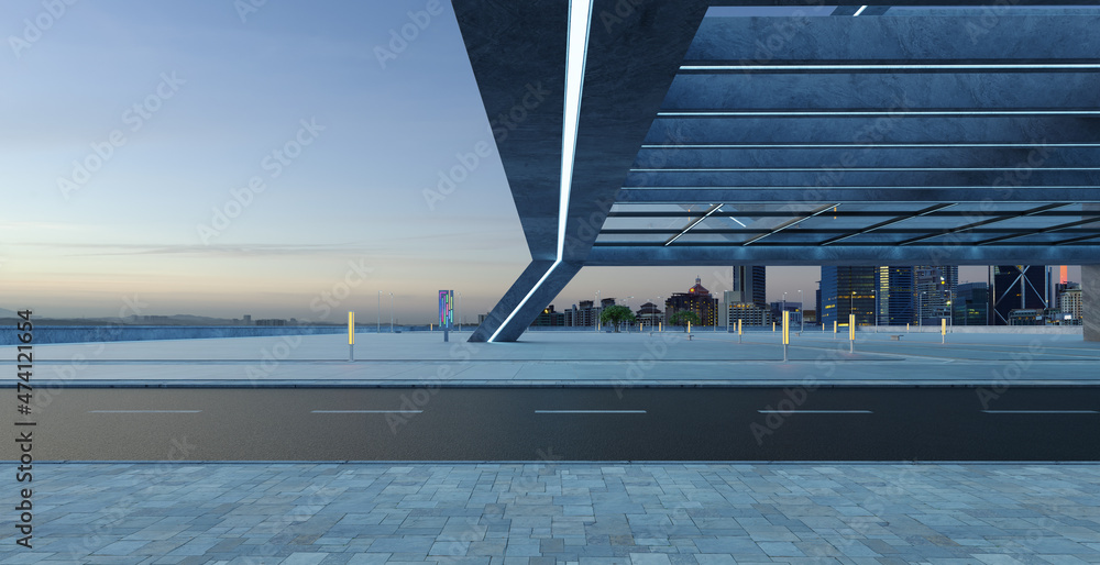 Naklejka premium Roadside street view with modern rooftop building