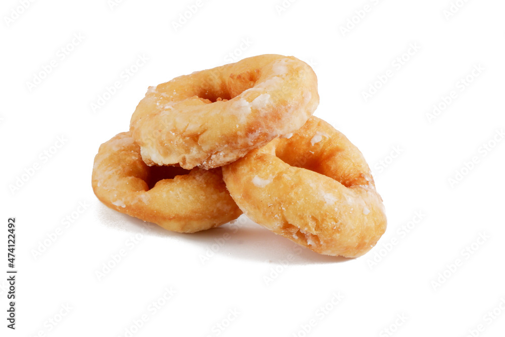 three fried donuts isolated on a white background three fried donuts isolated on a white background