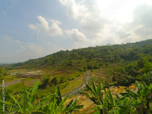 Photo background view of the valley from the top of the hill in the Cicalengka area, IndonesiaEDIA photo