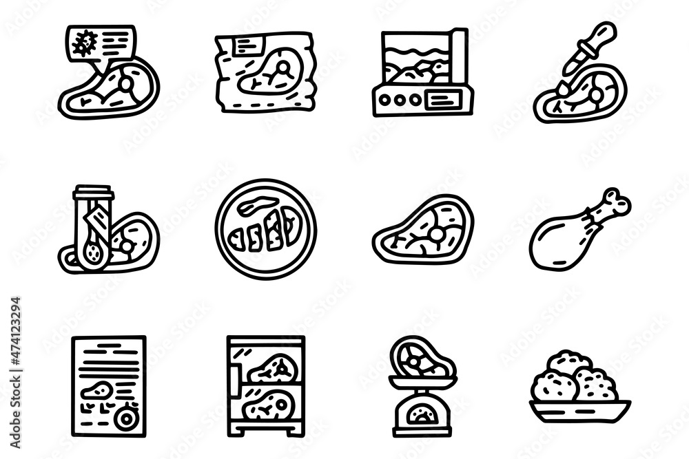 Butcher store line vector doodle simple icon set