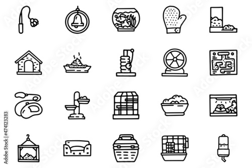Accessories for pets line vector doodle simple icon set