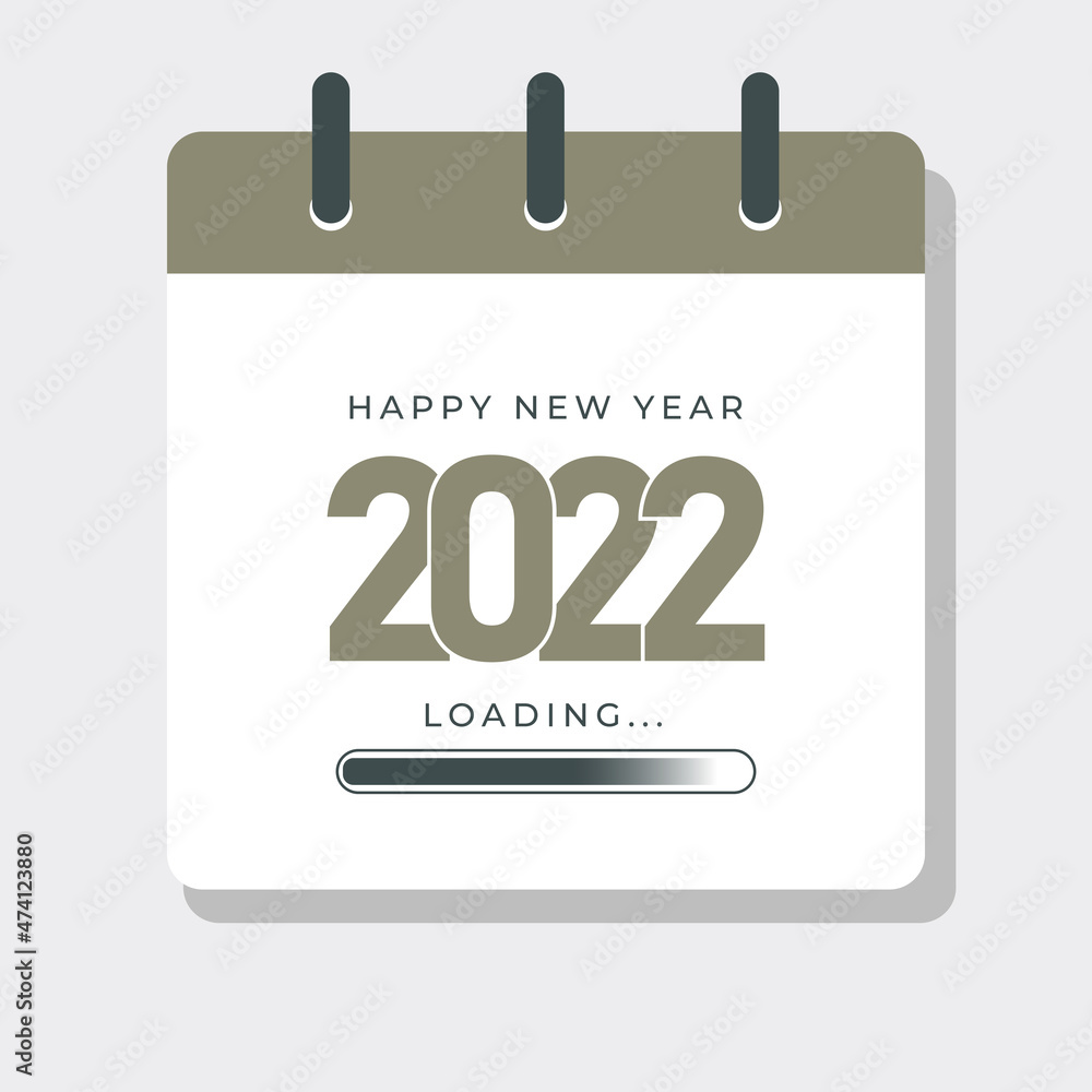 Happy new year 2022 loading with calender illustration on isolated background