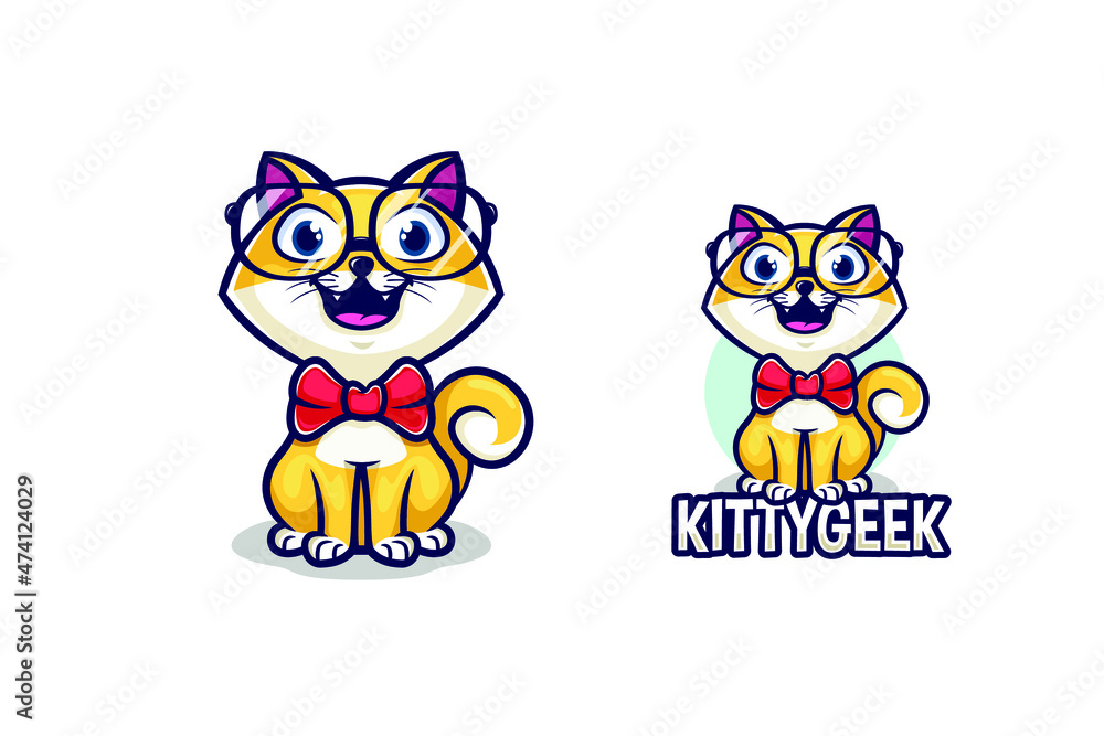 Geek Cat Mascot Illustration