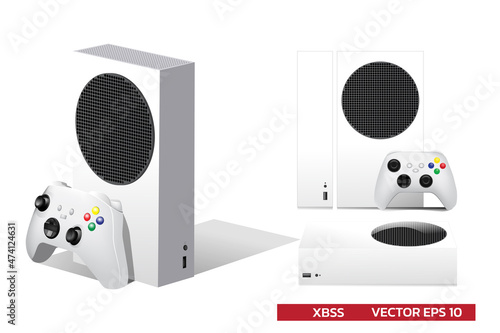 Bangkok, Thailand - March 3, 2021: Xbox series S mockup. Game device  for Infographic Global Business web site design app realistic vector illustration.