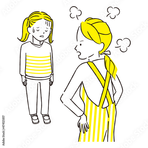 手描き1color　母親に叱られる女の子