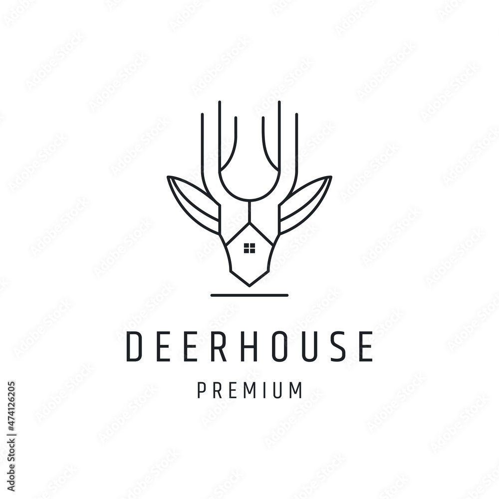 Deer House Logo design with Line Art On White Backround 