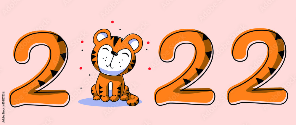 Fototapeta premium illustration with tiger cartoon and symbol of the year, eastern calendar