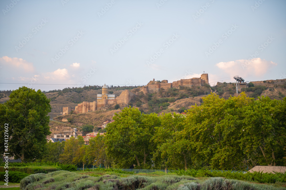 Narikala fortress is covered with greenery in Tbilisi