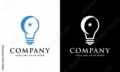 moon bulb abstract vector logo design vector template. on a black and white background.