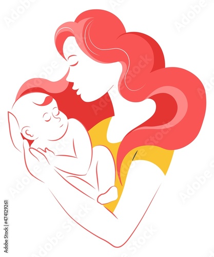 Mother holding newborn child, mom and baby vector